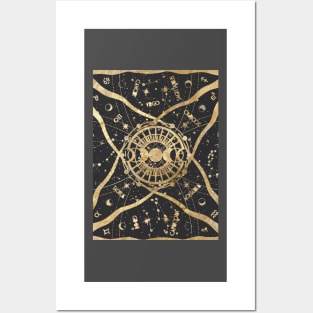 Gold and Black Zodiac Universe Graphic Posters and Art